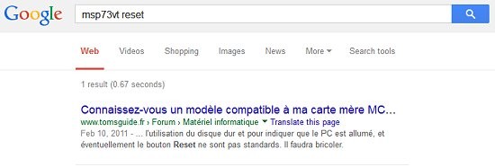 Google search result for msp73vt reset